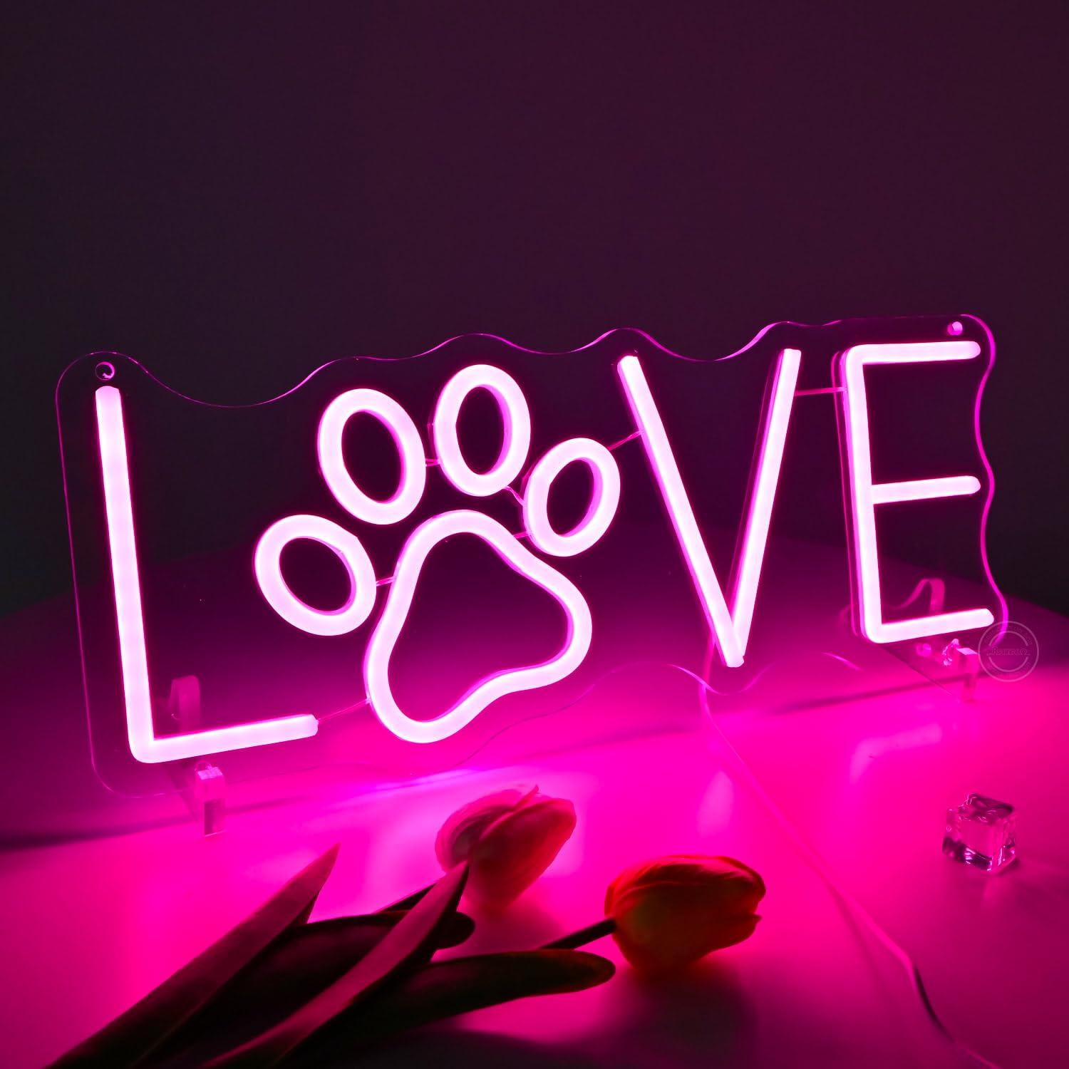 Lighting Decor For Living Room - Love Paw Neon Sign USB Dimmable