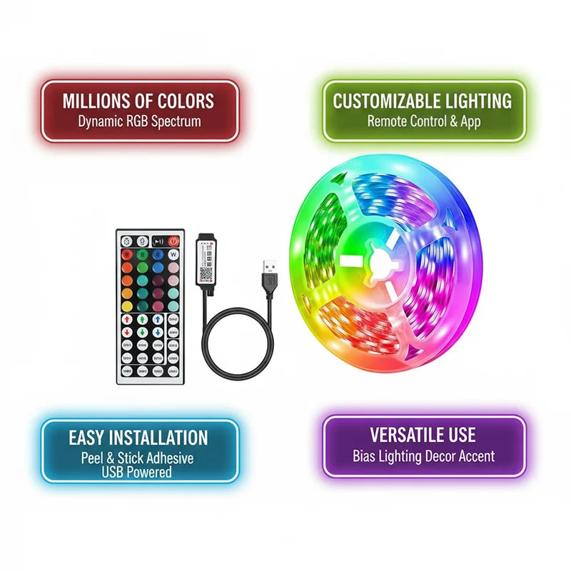 DC 5V USB LED Strip Lights APP - Lighting Decor For Room のレビューと価格