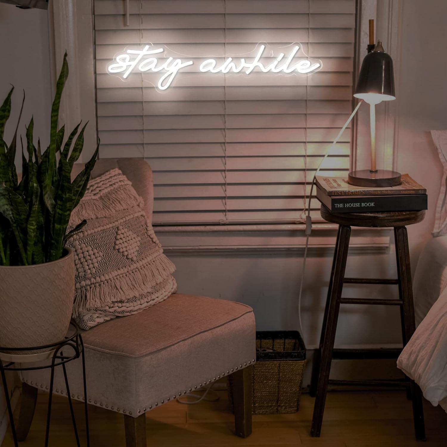 Stay Awhile Neon Signs USB Dim - Home Lighting And Decor のレビューと価格