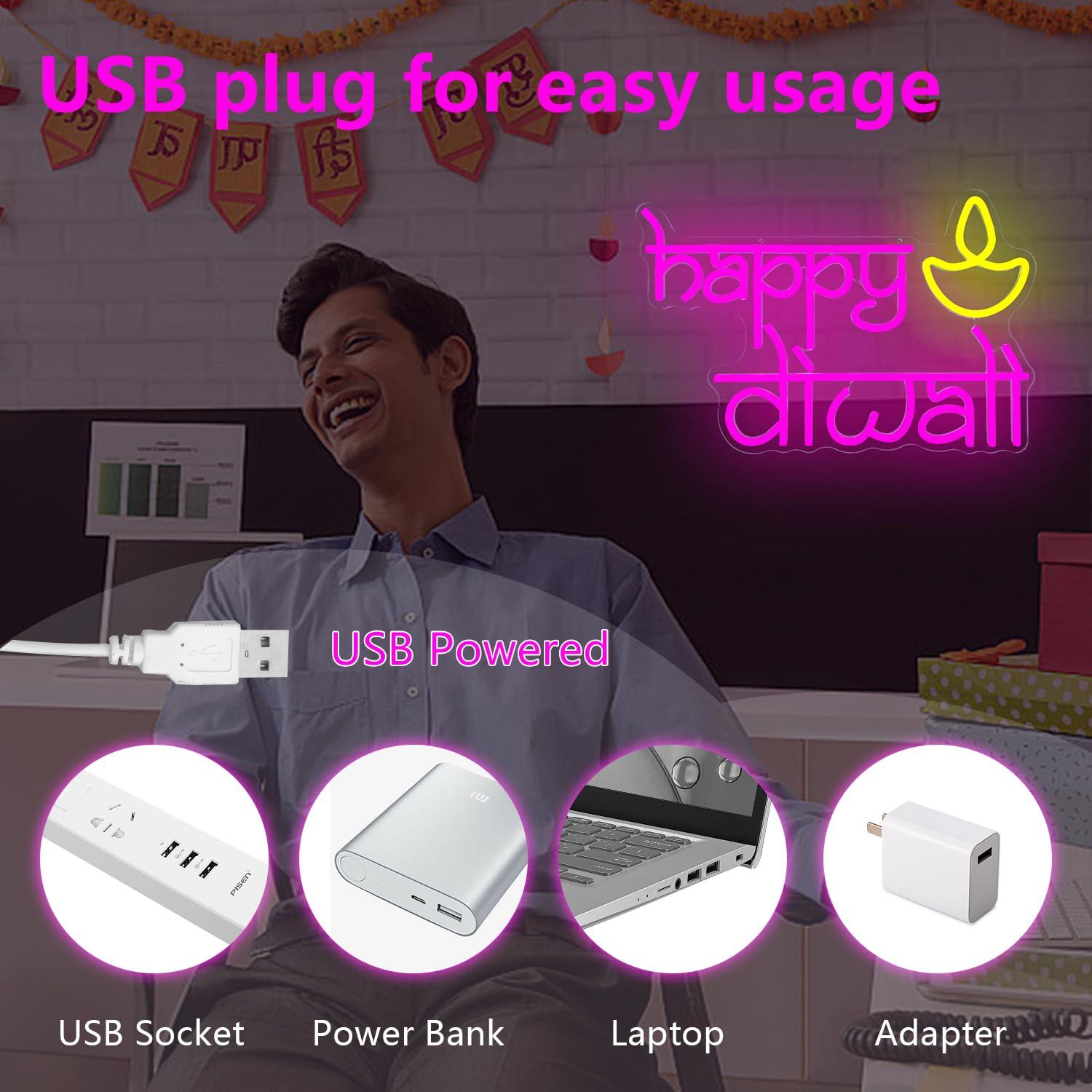 Happy Diwali Neon Sign USB Pow - Home Lighting And Decor のレビューと価格