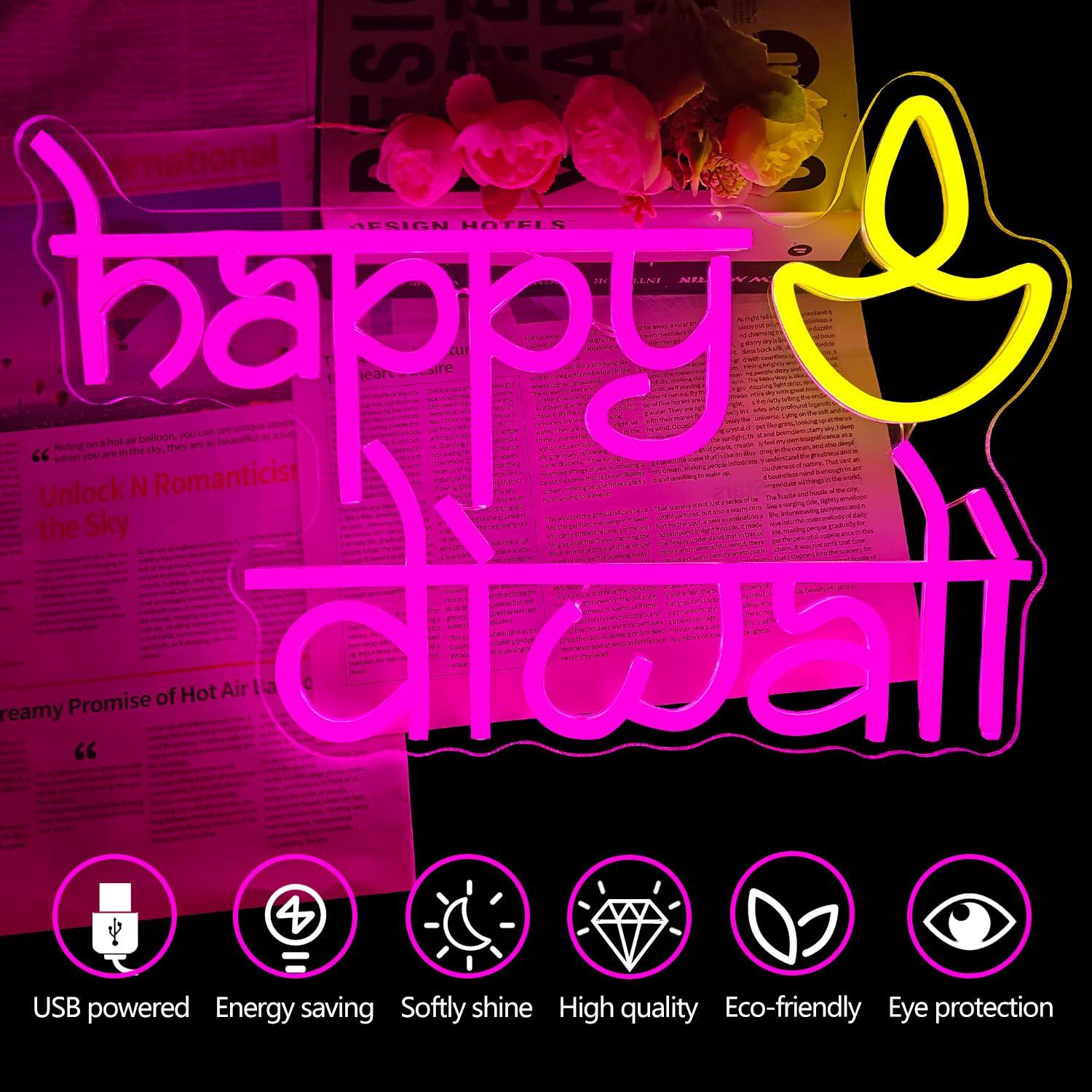 Happy Diwali Neon Sign USB Pow - Home Lighting And Decor のレビューと価格