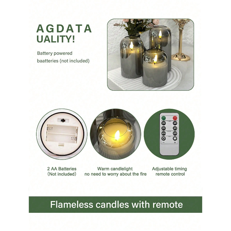 3 Pack Grey Flameless LED Cand - Home Lighting And Decor のレビューと価格